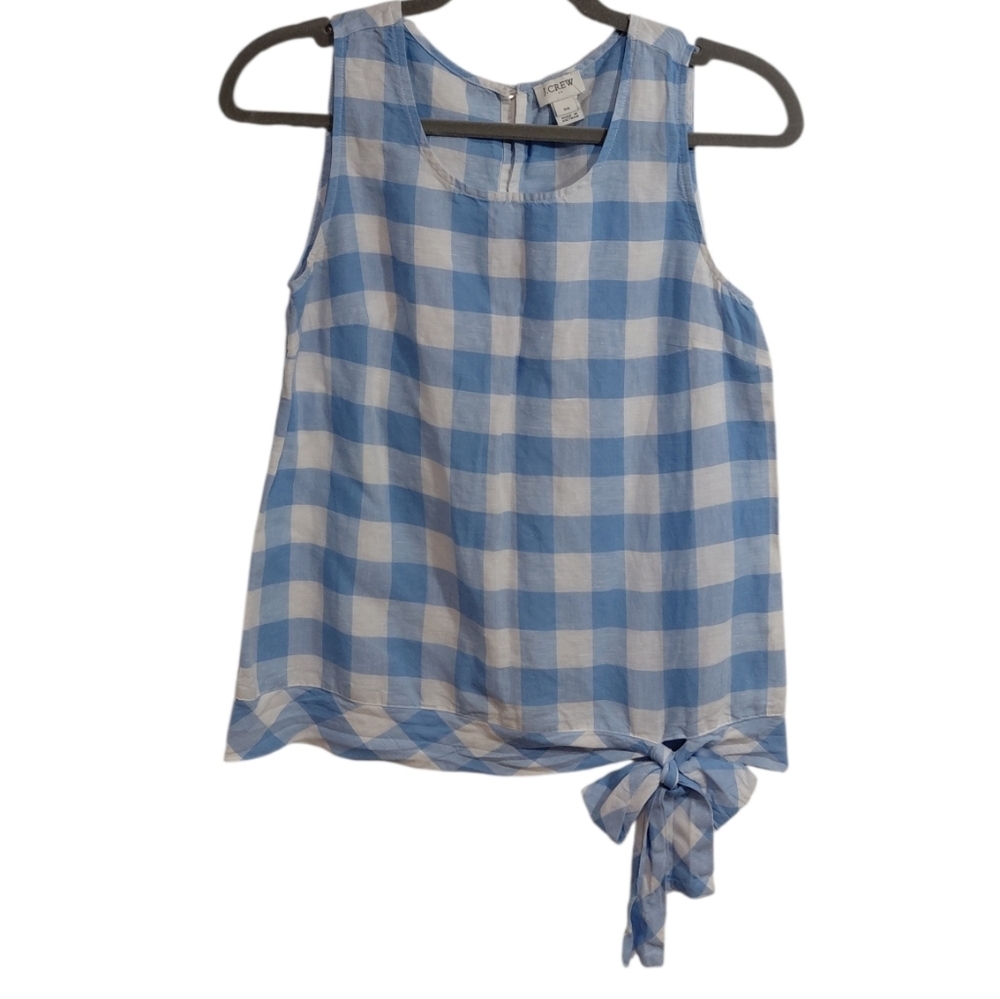 J. Crew Blue and White Gingham Tie-Front Camisole